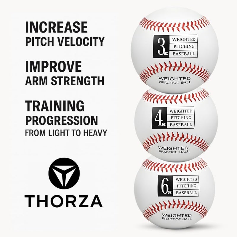 Thorza Weighted Baseballs for Pitching & Throwing Training - Velocity Building Balls for Hitting Practice & Strength Development - Youth to Pro, (3, 4, 6 Oz.) - Set of 3 - Image 3